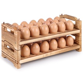 HANSGO 2PCS Countertop Wooden Egg Holders, Egg Container Racks Egg Storage Trays for 18 Fresh Eggs