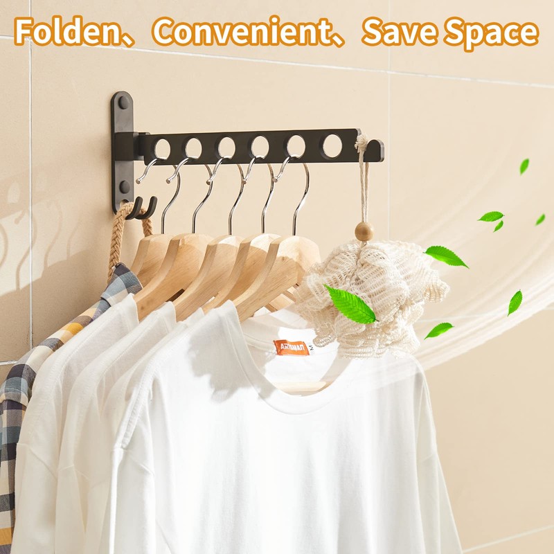 JOOM Retractable Folding Wall Mounted Clothes Hanger Rack Clothes Storage