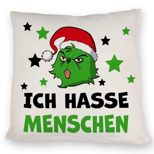 Christmas muffle cushion with saying Ich Hasse Menschen EIN decorative