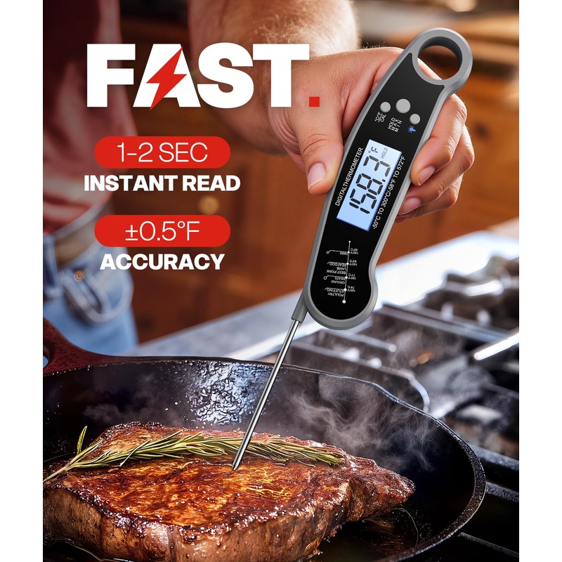 Digital Meat Thermometer, Instant Read Food Thermometer for Cooking, Grey