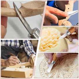 12-Piece Wood Carving Tool Set with Hook Knife, Detail Knife, Chipping Knife, Cut-Resistant Gloves, Sandpaper & Sharpening Strop – Complete Carving Kit with Carrying Bag for Beginners & Professionals