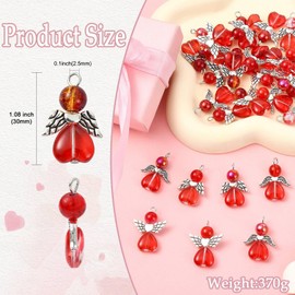 Stiesy 90Ppcs 3 Styles Love Angel Wing Charms Romantic Fairy Glass Pendant Charm Valentine's Day Red Heart Angel Charms for Jewellery Bracelet Making Crafts DIY Necklace Wedding Decor Presents