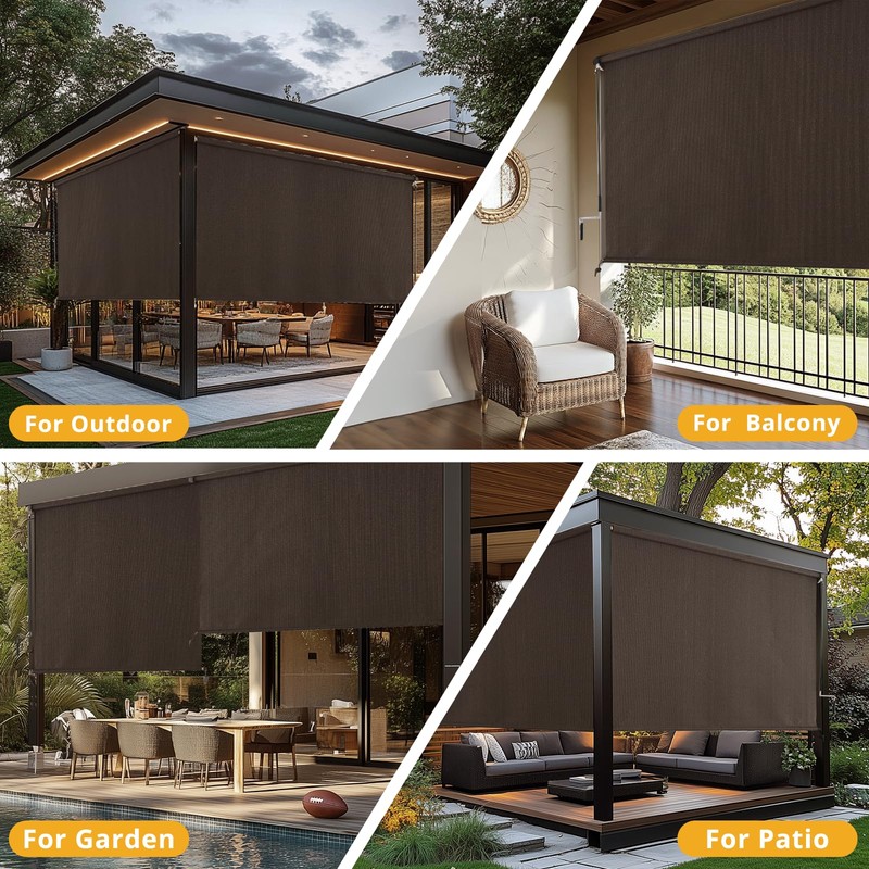 sunoff Outdoor Roller Shades，Cordless Patio Roller Up Blinds with Shade