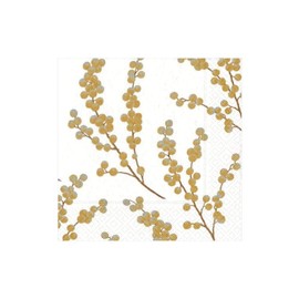 Entertaining with Caspari Berry Branches Paper Cocktail Napkin, White and Gold, Pack of 20