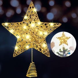 Seasboes Christmas Tree Toppers Star, Christmas Tree Topper Star Gold, Christmas Tree Topper Star, Gold Christmas Tree Star Topper LED, Glittering Christmas Decoration LED Christmas for Party
