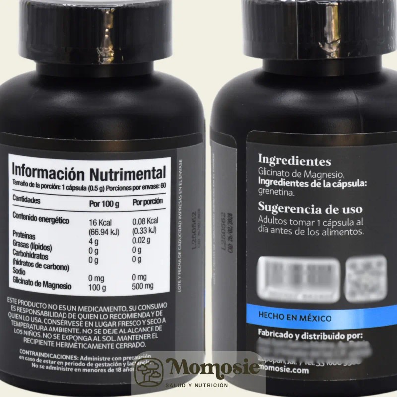 Glicinato Magnesio Momosie Cápsulas 500 Bienestar Descanso
