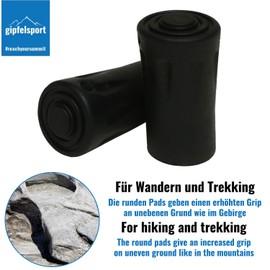 gipfelsport Nordic Walking Rubber Buffer Pads for Nordic Walking Poles and Trekking Poles, Suitable for Asphalt, Gravel and Mountains, Round