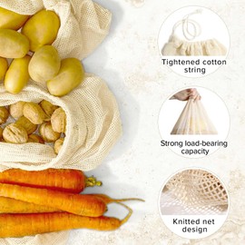 LZMS 6PCS Drawstring Tote Bag,Breathable Reusable Grocery Bag, Soft & Comfortable for Daily Use (6, 2 Large+2 Medium+2 Small)