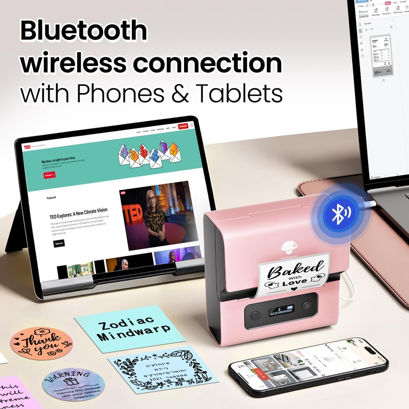 Phomemo M221 Label Printer Set, Thermal Bluetooth Label Printer, Labelling
