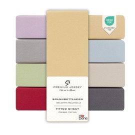 DarBene Premium Fitted Sheet 140 x 200 cm, Set of 2, 100% Premium Combed Jersey Cotton, Opaque, Super Soft Bed Sheet up to 30 cm Mattress Height, Oeko-Tex, Sand