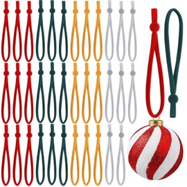 JUNEBRUSHS 150Pcs Ornament Hangers, Adjustable Ornament Ribbon Hangers Christmas Ties String Ribbon Loops for Ornaments Hanging Tree Decorations for Christmas Tree, Red Green Gold Silver
