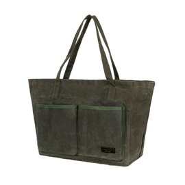 Reusable Market Bag, Heavy-Duty 16oz Waxed Canvas Grocery Bag, Multi-purpose Foldable Bag for Daily Use Shopping & Outdoor Use | 15.5" x 5.5" x 11.5" | Army Green