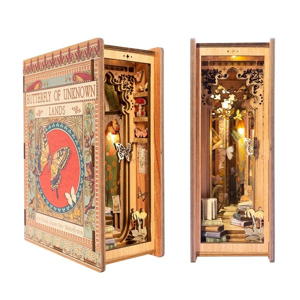 Fsolis Book Nook Kit, 3D Wooden Puzzle Bookend Miniature House Kit Decorative Bookshelf Mayberry Street, Shelf Insert Diorama for Adults (BK01)
