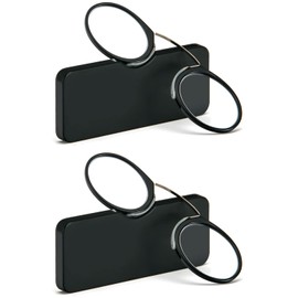 REAVEE 2 Pack Pinch Nose Clip on Reading Glasses Armless for Men Women, No Temple Slim Compact Readers Ultra Thin with Mini Portable Case, Black +2.5