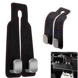 Car Back Seat Headrest Hooks 2-Pack | Leather Car Seat Hooks for Purses, Bags & Phones | Extra Storage for Groceries, Handbags, Umbrellas Easy Install for SUV/Truck Drivers & Families (Black