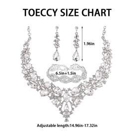 TOEECY Wedding Jewellery Set Bridal Jewellery Set Rhinestone Crystal Necklace Bracelet Pendant Earring Set Wedding Engagement Bride Bridesmaid, Metal