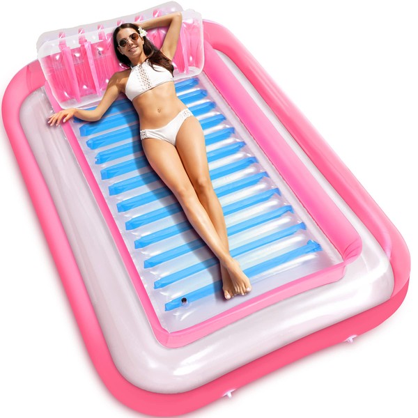 Inflatable Tanning Pool with Pillow, Lounger Float Suntan Raft Float