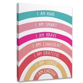 I Am Kind Smart Brave Framed Canvas Wall Art Decor 11×14 inch,Boho Colorful Rainbow Girl Nursery Quote Print Painting Artwork Home Wall Decoration For Home Nursery Playroom Girls Room Kids Room