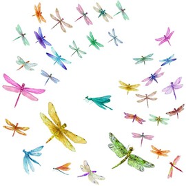 56 PCS Dragonfly Wall Decals - Peel & Stick, Gold & Purple Dragonfly Wall Stickers, Murals for Bedroom & Bathroom