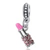 Dangle Pink Crystal Lipstick Charm Bead for Bracelets