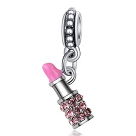 Dangle Pink Crystal Lipstick Charm Bead for Bracelets