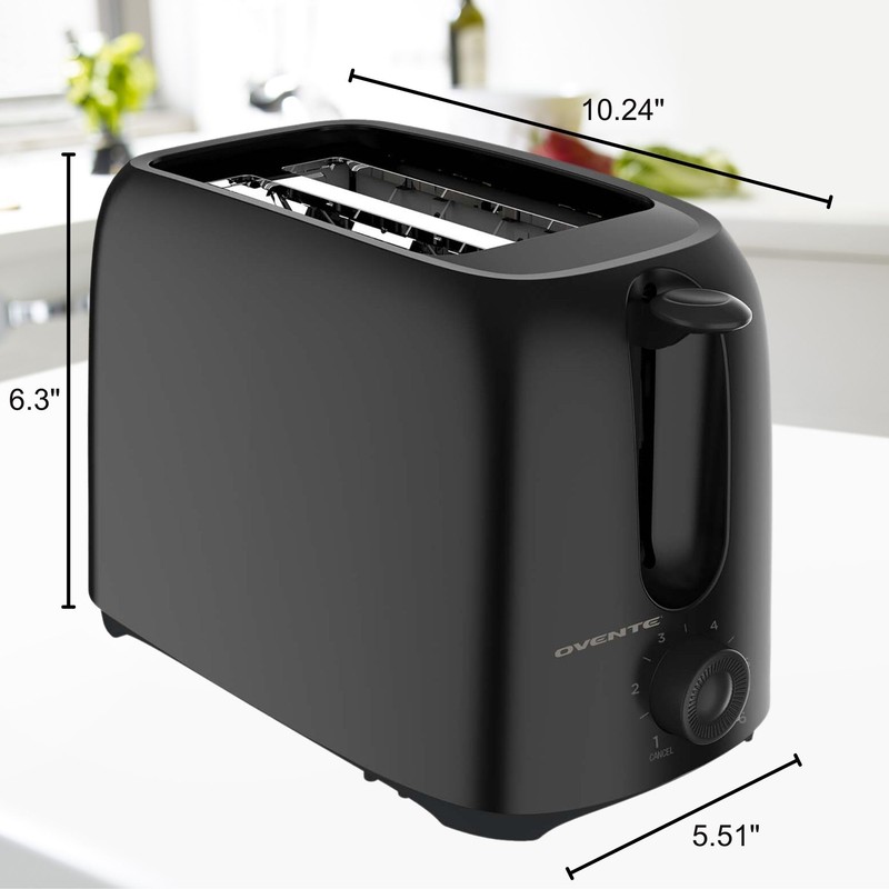 OVENTE Electric 2 Slice Toaster Machine with 6-Shade Browning Selector