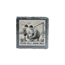 Passing Skills, Sharing Smiles Soccer-Themed Slate Coaster for Soccer Fans & Family Moments (slco-kf25-footballdad&sonlacedb)