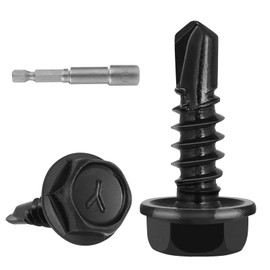 VGBUY 180Pcs #8 x 3/4" Self Drilling Screws for Metal,410 Stainless Steel Black Zinc Plated,Self Tapping Sheet Metal TEK Screws,Hex Washer Head