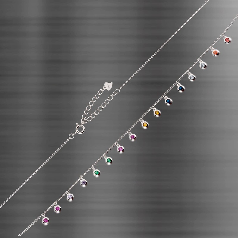 Schöner-SD Silver chain with many small pendants, Silver, Cubic Zirconia