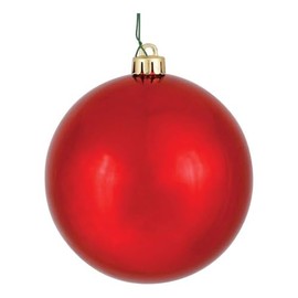 Vickerman 10-inch Red Shiny Ball Ornament - Shatterproof and UV Resistant Plastic - Drilled Cap with Floral Wire Loop - Perfect for Holiday Trees and Décor