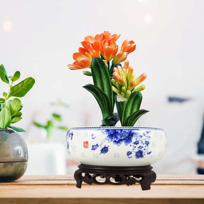 YARNOW Ceramic Bowl Hydroponic Planter Water Lily Bowl with Stand