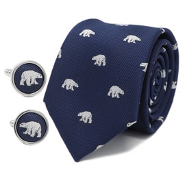 MENDEPOT Animal Pattern Necktie And Cufflinks Set Microfiber Jacquard Novelty Men Ties and Matching Fabric Cufflinks Gift Set (POLAR BEAR)