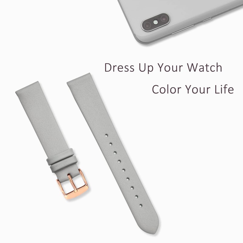 WOCCI 12mm Elegant Leather Watch Strap for Ladies with Rose