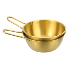 uxcell 2 Pcs Korean Traditional Wine Bowls, 5.63 Inch 304 Stainless Steel Raw Rice Wine Cup Sauce Bowls with Handle for Hiking Camping Soup Dish, Gold