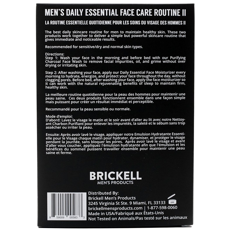 Brickell Men's Daily Essential Face Care Routine II, Purifying Charcoal