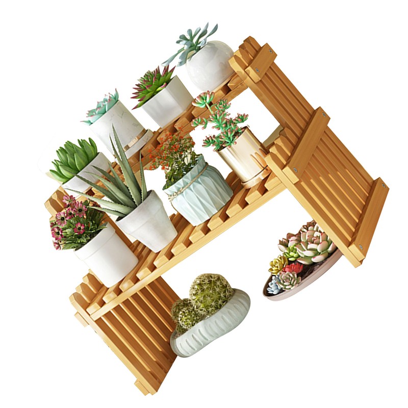 Table Top Bamboo Plant Stand Desktop Flower Shelf Rack for