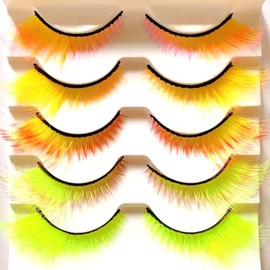 Sunniess Ombre Colored Lashes Silk Protein Fluffy Wispy Volume Fake Lashes for Halloweens Cosplay Party Stage Russian D Curl Lashes with Color Make up Faux Mink False Eyelashes 5 Pairs