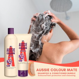 Colour Safe Shampoo Conditioner Set with 1x Aussie Colour Mate Shampoo 300ml, 1x Colour Mate Conditioner 200ml & 1x CHG Hair Comb - Coloured Hair Protection, Women Dull Hair, Clean Shine Vibrant