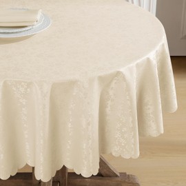 Romanstile Outdoor Oilcloth Tablecloth Round 160 Tablecloth Weatherproof Wipe Clean Beige 350 GSM Vinyl Plastic Table Cloth Waterproof for Party, Garden, Balcony, Garden Table, Coffee Table, Outdoor, Spring