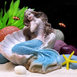 Aquarium Fish Tank Ocean Decoration Mermaid Figurines Shell Aquarium Ornament Resin Mediterranean Style Mermaid Princess for Fish Tank Supplies Accessories Style A