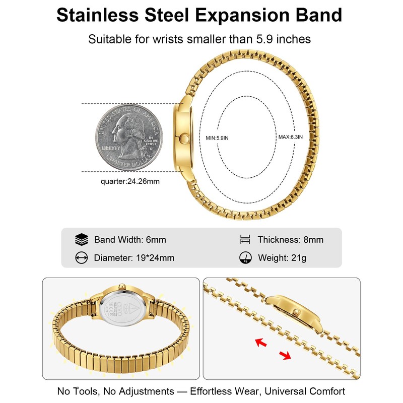 CIVO Small Gold Watches for Women: Stretch Expansion Band Easy