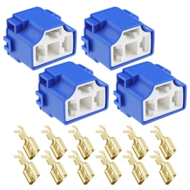 eMagTech 4Pcs 3 Pin H4 Headlight Sockets Replacement 3 Pin Connector Plug Socket 90 Degree Headlight Harness Connector with 12x Terminals Car Accessories 55 W Blue