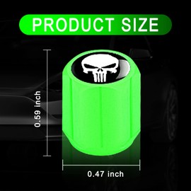 Ajxn 4 PCS Car Tire Valve Stem Caps Skull Print, Luminous Air Caps Cover, Universal for Cars, Bike, SUVs, Trucks and Motorcycles (Green)
