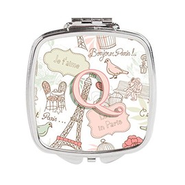 Caroline's Treasures Letter Q Love in Paris Pink Compact Travel Mirrors, Multicolor