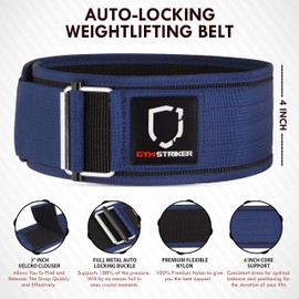 Gym Striker® Weight Lifting Belt Premium Self-Locking Gym Belts weightlifting belt Adjustable Back Lumbar Support Fitness Belt Athlete preferred Powerlifting Deadlift CrossFit Dip Squat [Navy,S]