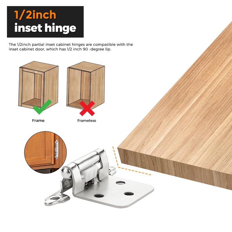 Ravinte 30 Pack (15 Pairs) 1/2" Overlay Cabinet Hinges, Self-Closing