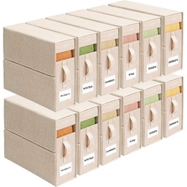 12Pack Sheet Organizers for Linen Closet - King/Queen Size Bedding Storage Boxes with Clear Window | Foldable, Dustproof Linen Organizer for Blankets & Sheet Sets,Beige