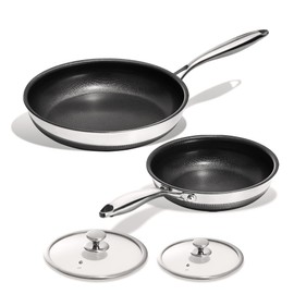 KITEXPERT Non Stick Frying Pans Set - 2 Piece (10, 12") Titanium Ceramic Pan with Lids, Nonstick Skillet Stainless Steel, PFAS PFOA & PTFE Free, Dishwasher & Oven Safe, All Cooktops Compatible