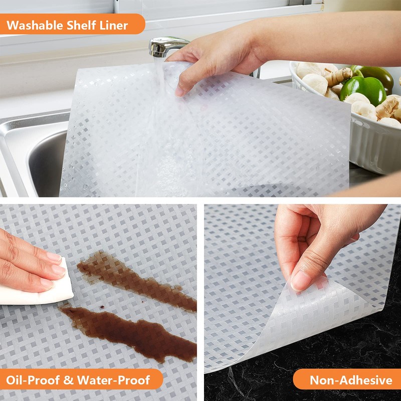 Shelf Liners for Kitchen Cabinets, Waterproof Kitchen Cupboard Liner, Refrigerator