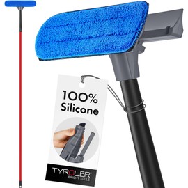 Tyroler 2-in-1 High Window Cleaner Squeegee | 12"-80" Anti-Rust Handle | 100% Silicone Scratch Free for Superior Durability and Protection